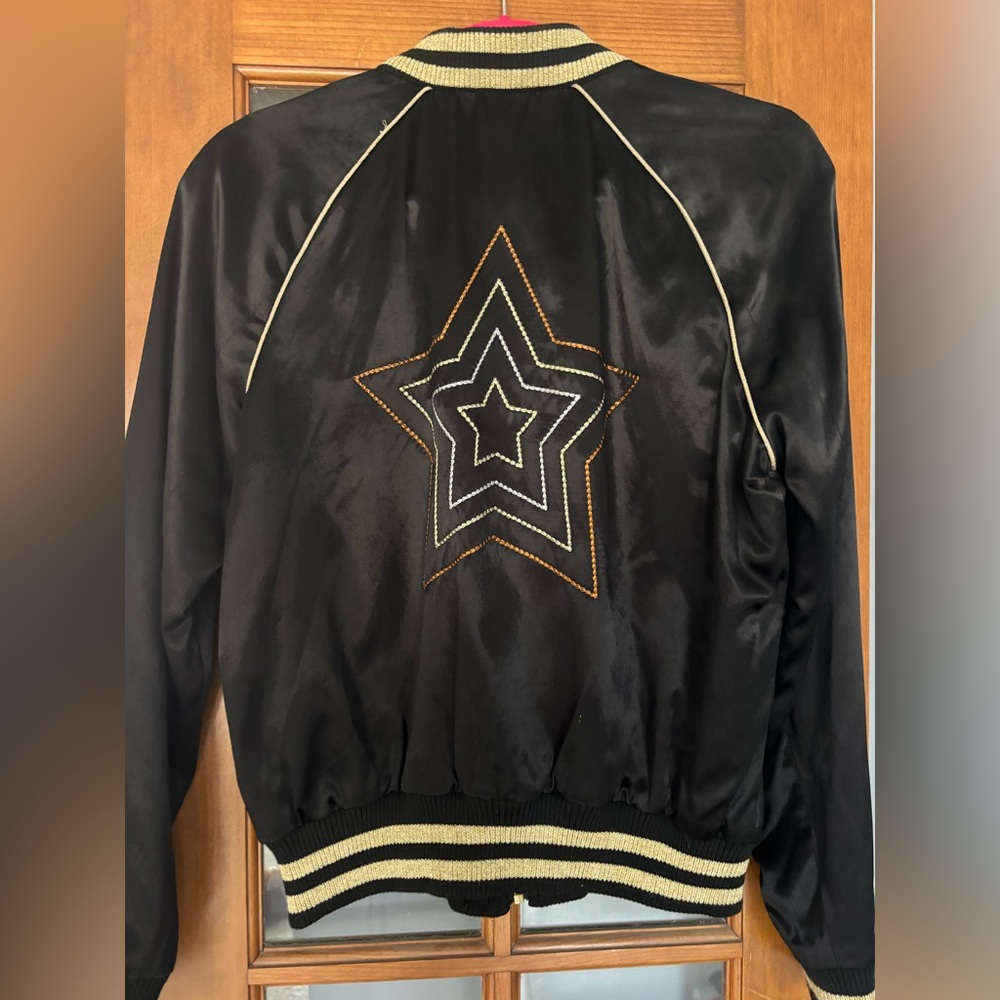 MOTHER Black Satin Jacket with Stitched Star